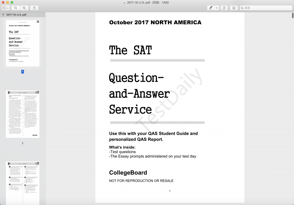 2017年10月北美SAT真题下载-答案解析下载