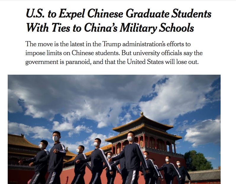 特朗普政府宣告取消部分F和J签证，禁止大部分中国本科生（学校有JF背景的）赴美读研。