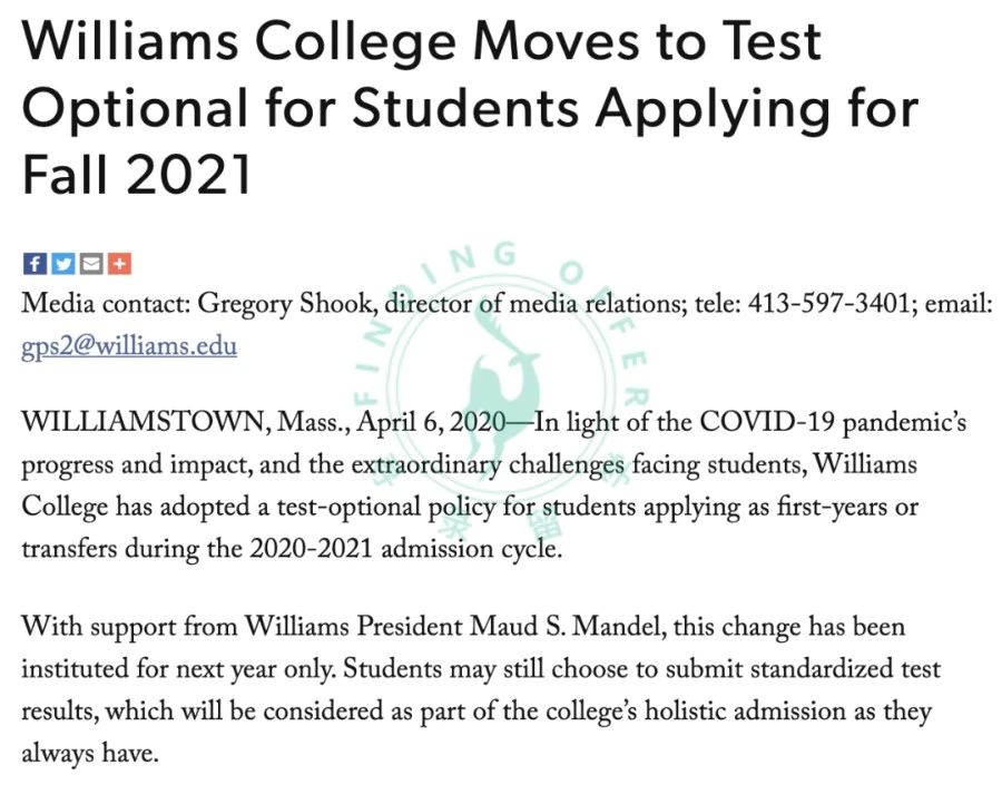 2020年Top21文理学院申请条件有新变化！除了这2所,其他学校不再需要SAT/ACT/AP/托福成绩！