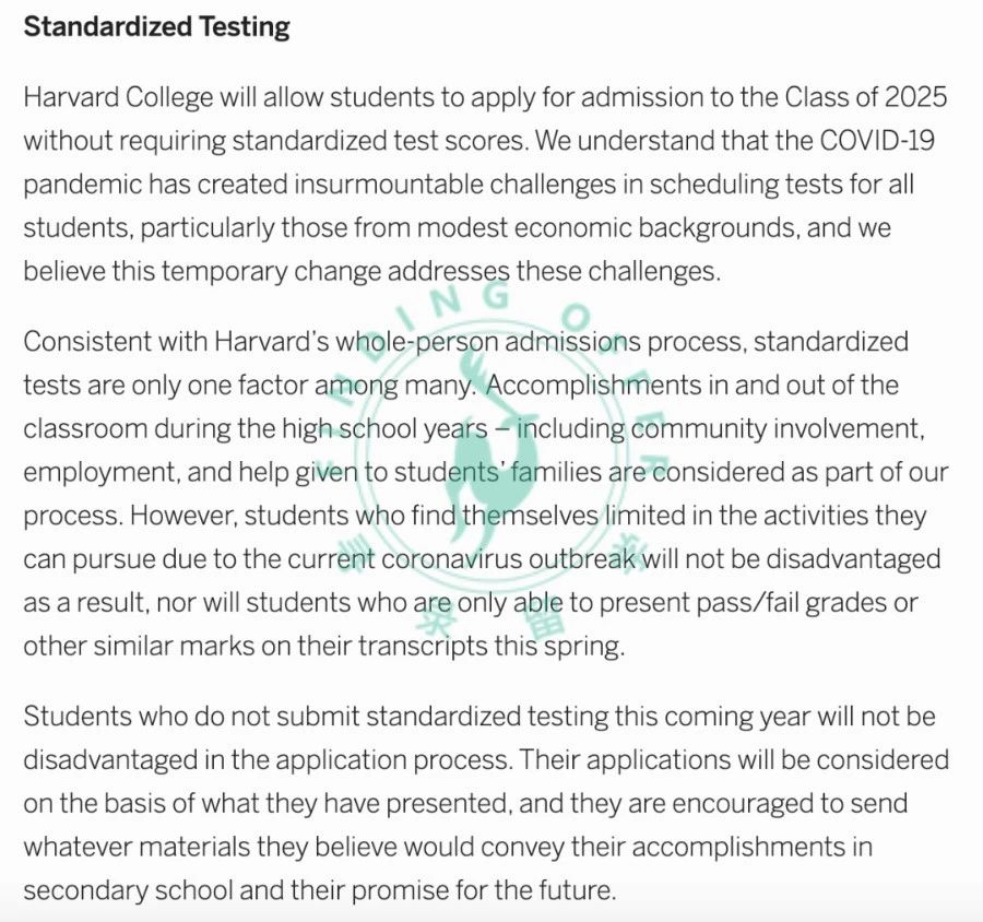 2020年哈佛大学标化要求