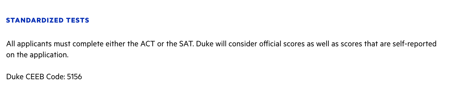 2020年杜克大学对SAT/ACT/SAT2要求