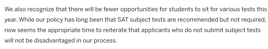 2020年普林斯顿大学对于SAT2的要求
