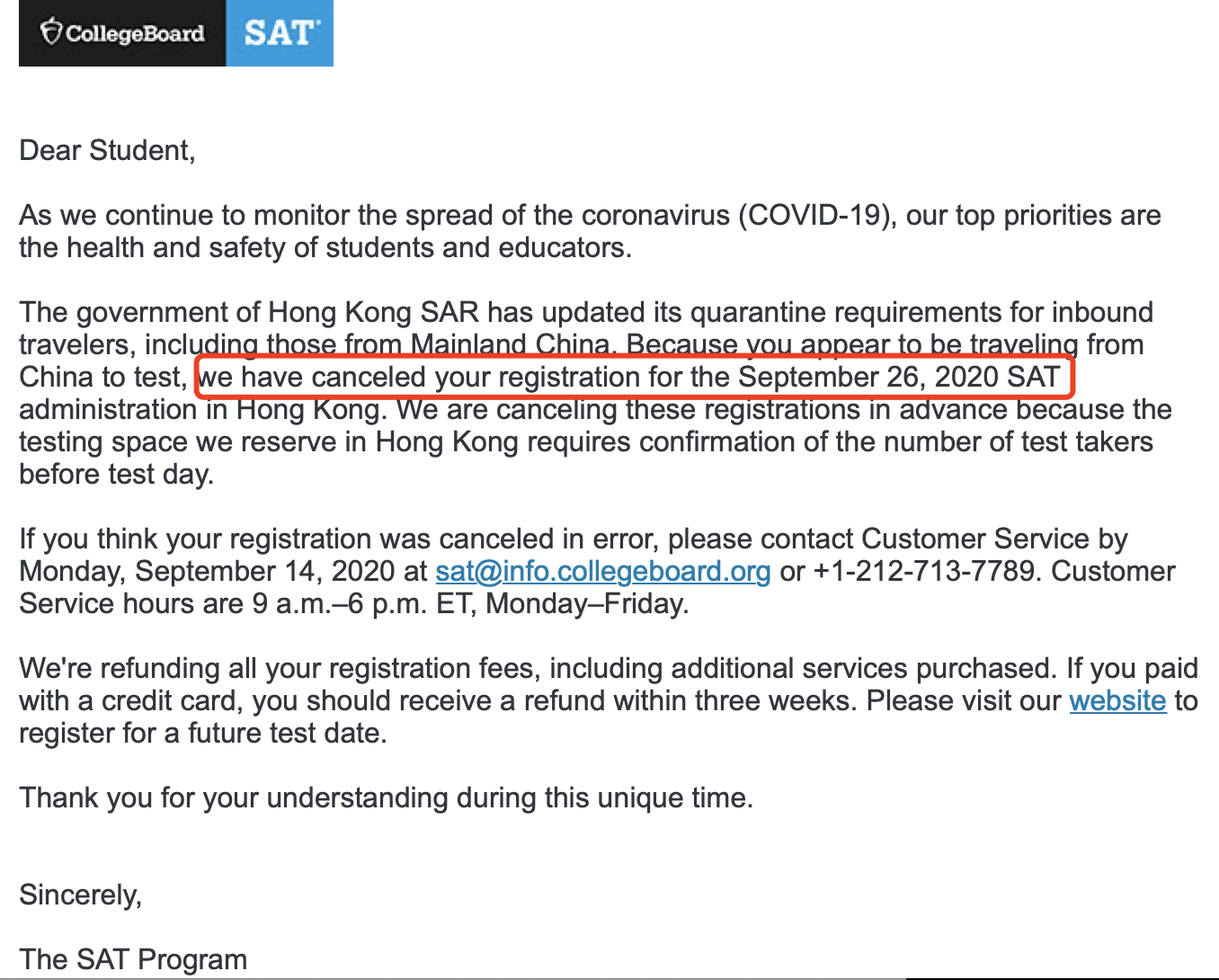 2020年9月,10月大陆赴港考SAT的学生考试报名遭取消！香港9月,10月SAT考试取消，还能去哪些国家考试？