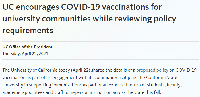 UC及多所美国大学要求所有秋季返校生接种新冠疫苗！该打哪种疫苗？怎么打？
